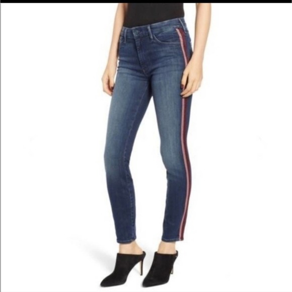 MOTHER LOOKER STRIPE ANKLE HERE KITTY GLITTER RACER SKINNY JEANS 26 - Picture 3 of 12